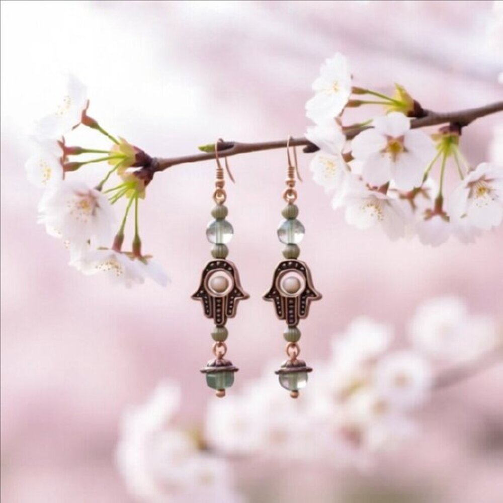 Hamsa Hand | Unique & Handmade | Dangle Earrings | Blessings Love & Protection | - Picture 1 of 14